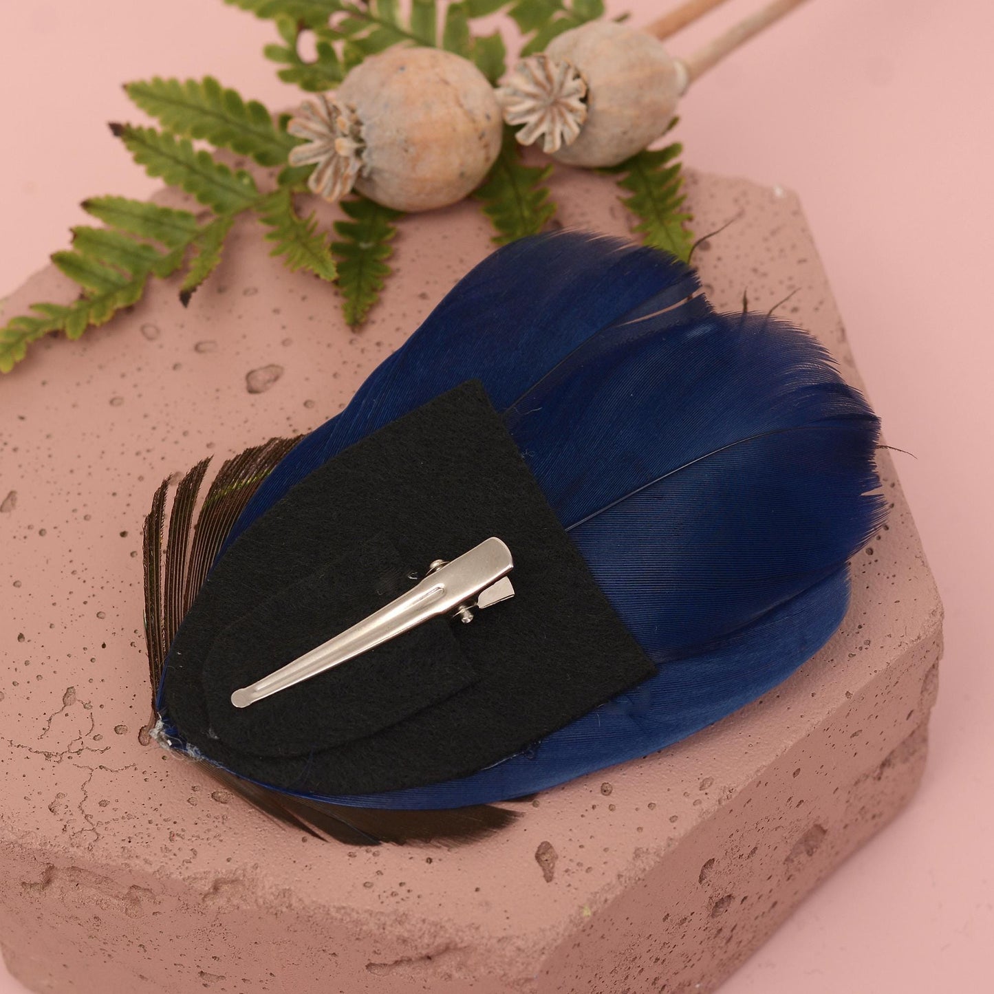 Navy Blue and Peacock Feather Hair Clip, Peacock Feather Fascinator