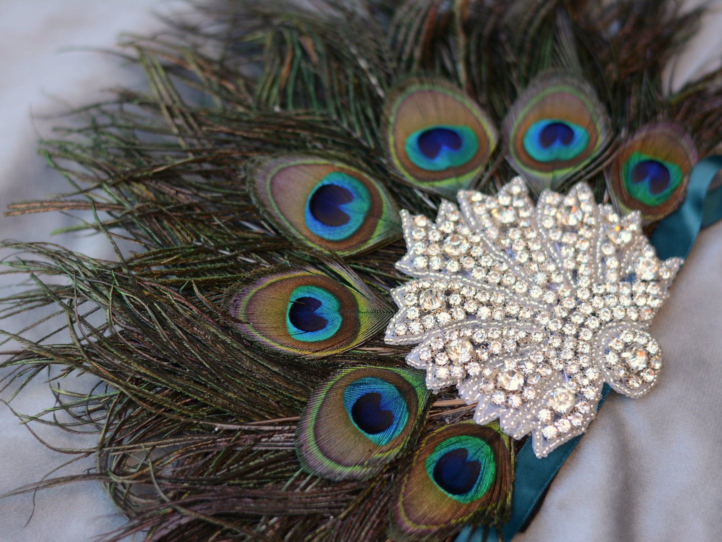 Hera - Peacock Feather Crown with Rhinestones