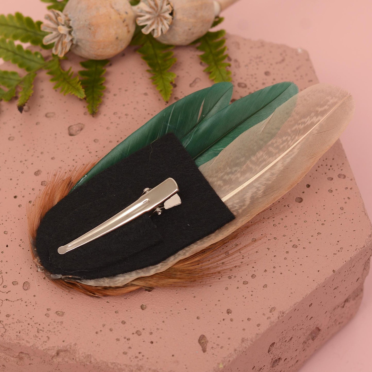 Bottle Green and Copper Pheasant Feather Hair Clip | Feather Fascinator | Bridal | Bridesmaid Hair Clip | Wedding Fascinator
