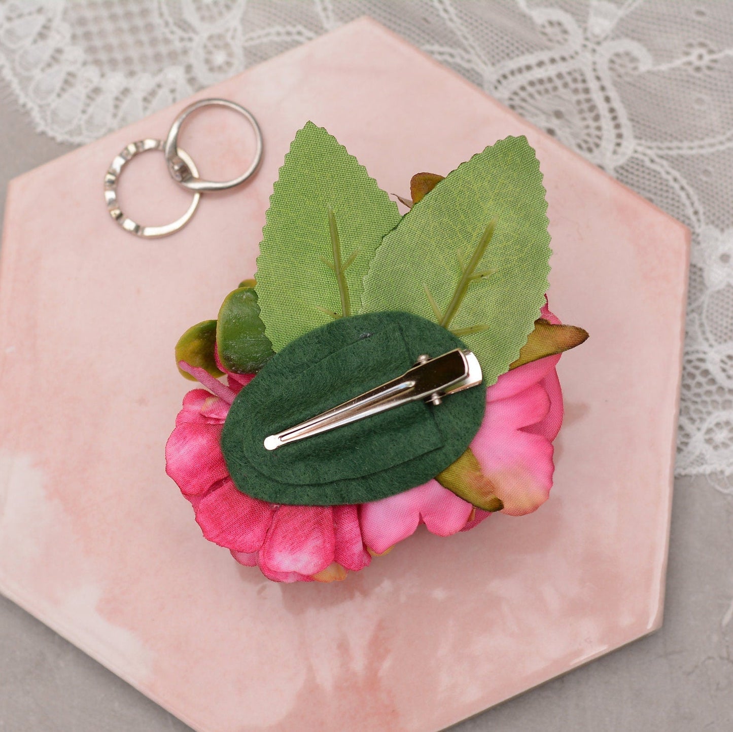 Bright Pink Rose and Peony Flower Hair Clip | Silk Flower Hair Clip | Bridal Hair Clip | Bridesmaids Hair Clip | Flower Girl