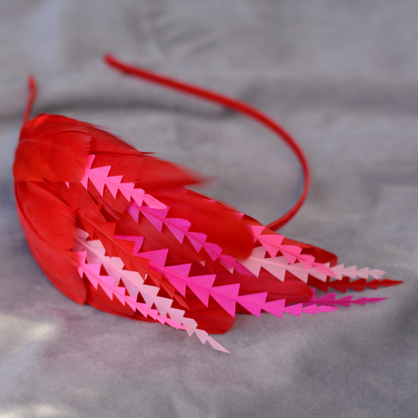 Red and Pink Feather Fascinator Headband No.013