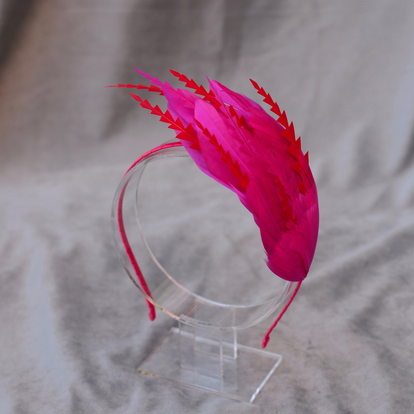 Hot Pink and Red Feather Fascinator Headband No.018