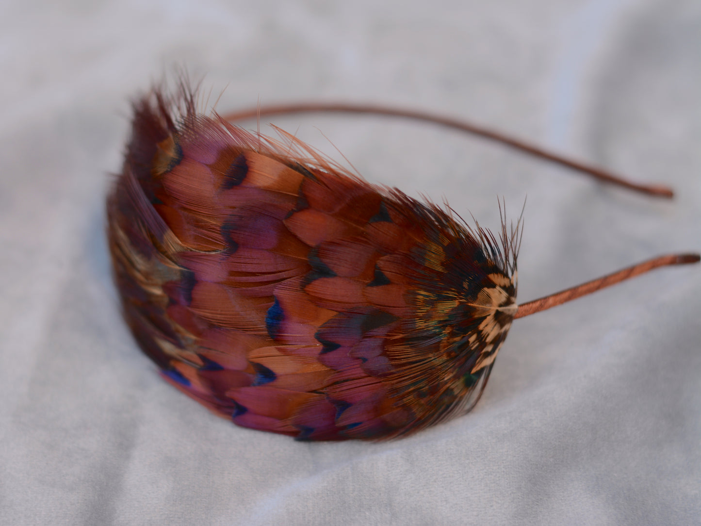 Pheasant Feather Fascinator Headband No.021 in Rich Copper and Purple
