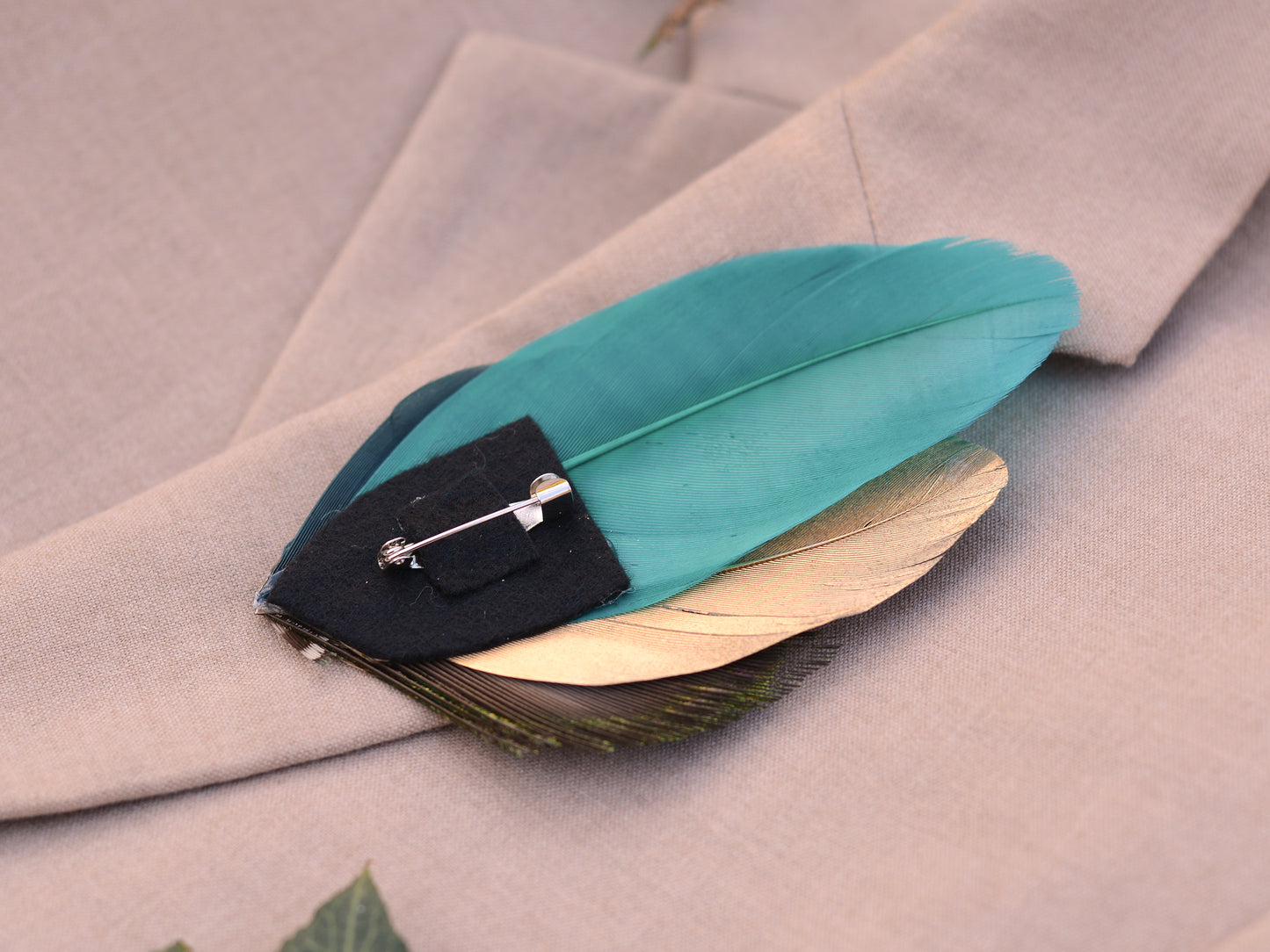 Teal and Gold Peacock Feather Lapel Pin / Hat Pin No.98