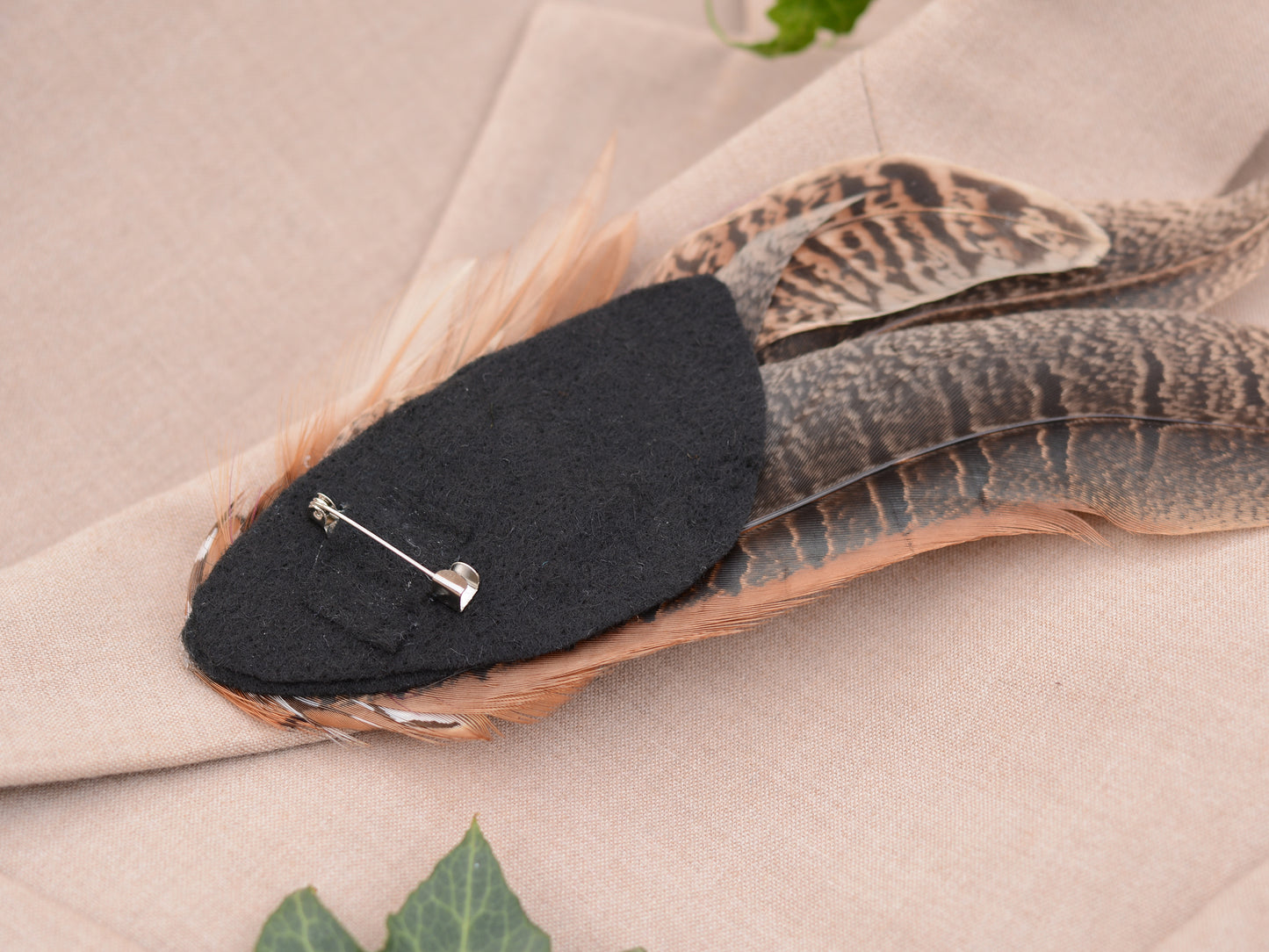 Plum and Copper Pheasant Feather Hat Pin Brooch No.119