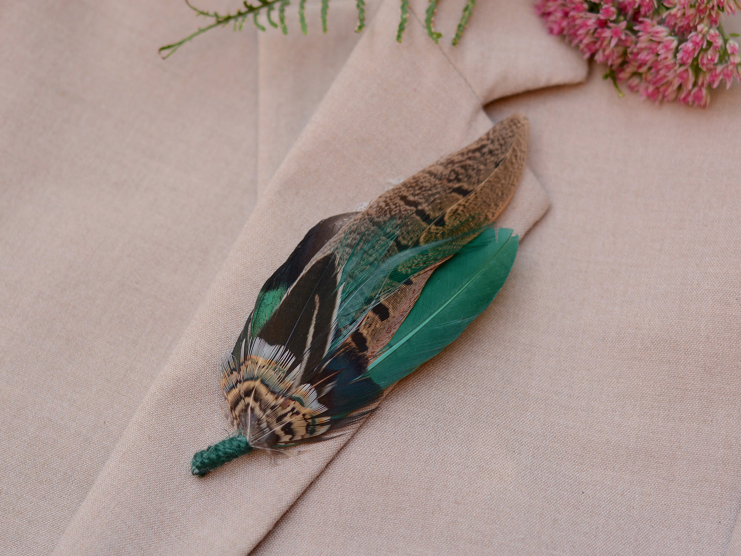 Pheasant and Duck Green Feather Lapel Pin / Hat Pin No.232