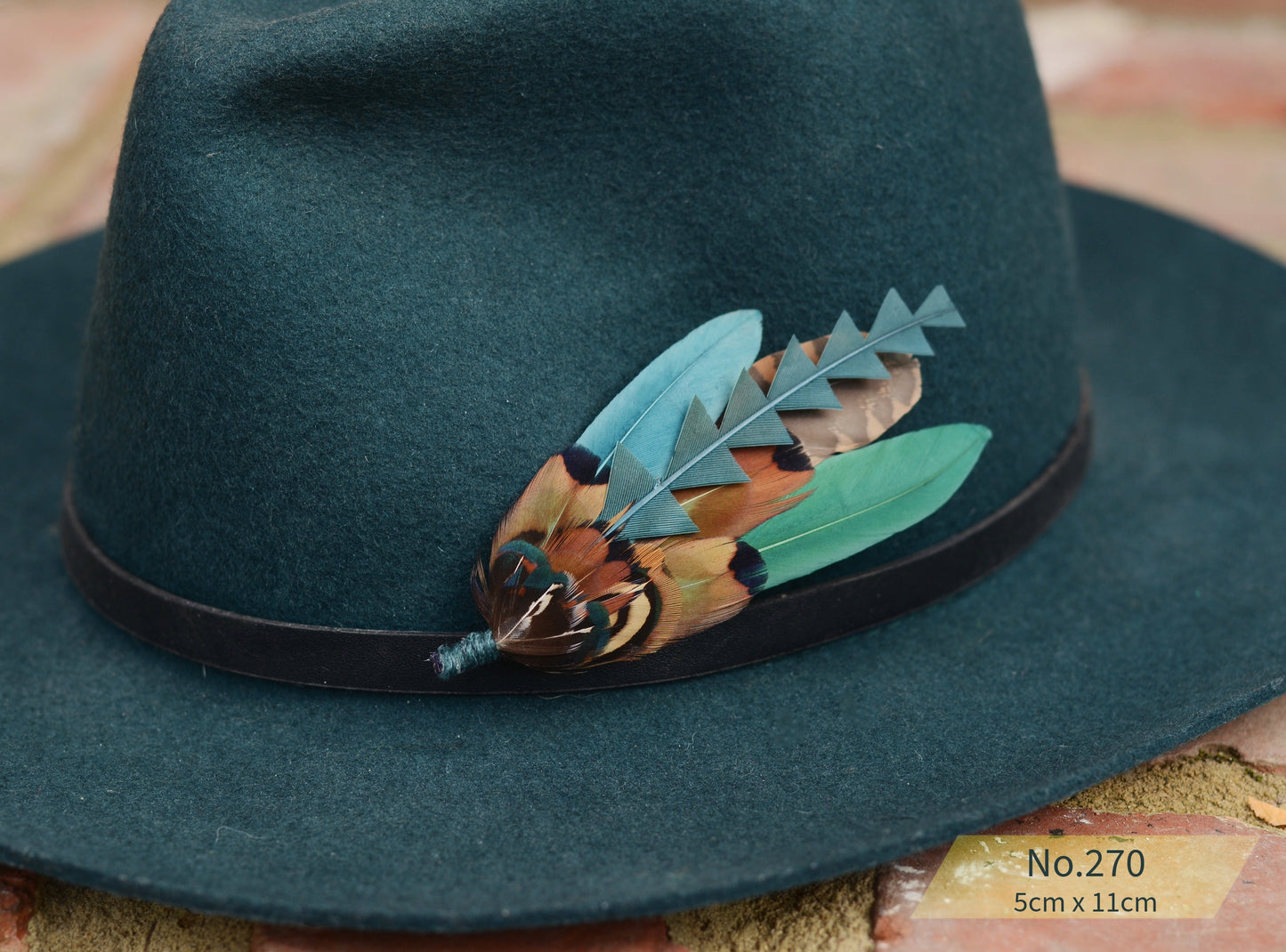 Feather Boutonniere Pin in Teal Green and Copper Pheasant