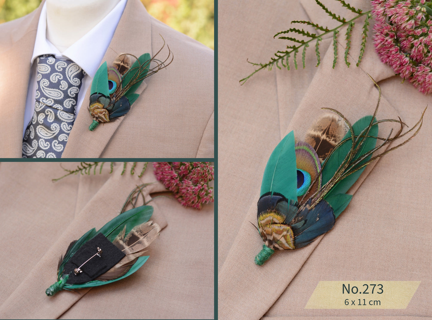 Green Peacock Feather Hat Pin / Brooch Pins