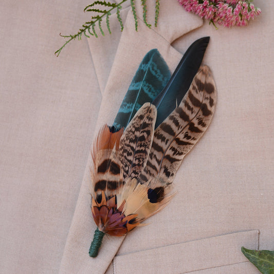 Large Green and Copper Pheasant Feather Boutonniere No.281