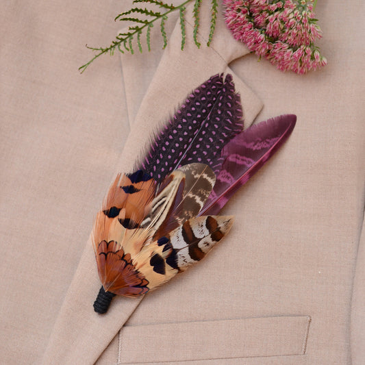 Large Pheasant Feather Pin in Purple No.291