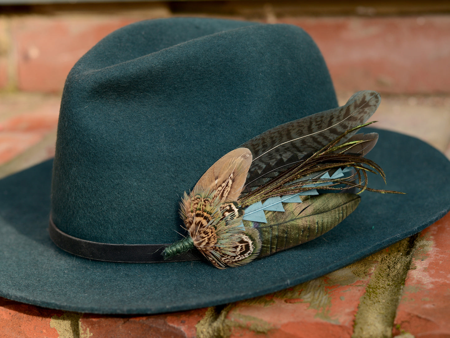 Teal and Green Feather Hat Pin / Boutonniere Large No.323