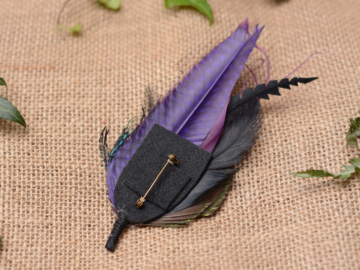 Purple and Peacock Feather Boutonniere / Feather Hat Pin No.325