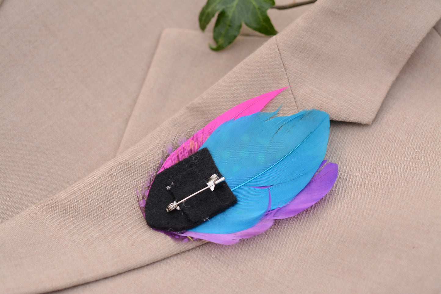 Purple, Pink, Blue and Yellow Feather Hat Pin Small No.85