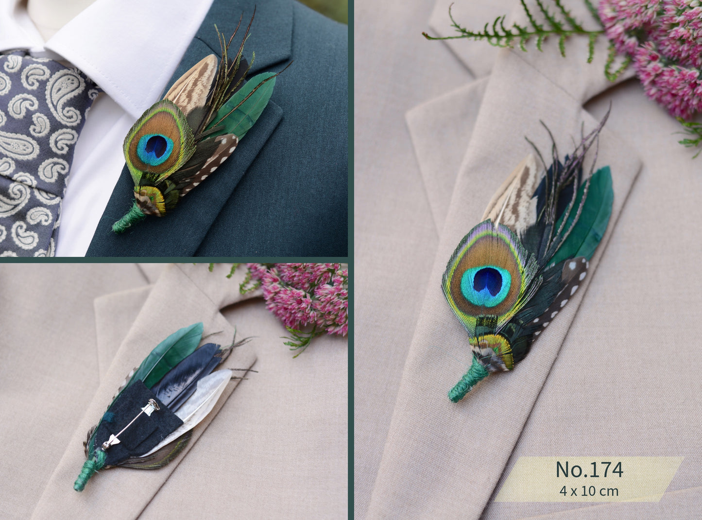 Green Peacock Feather Hat Pin / Brooch Pins