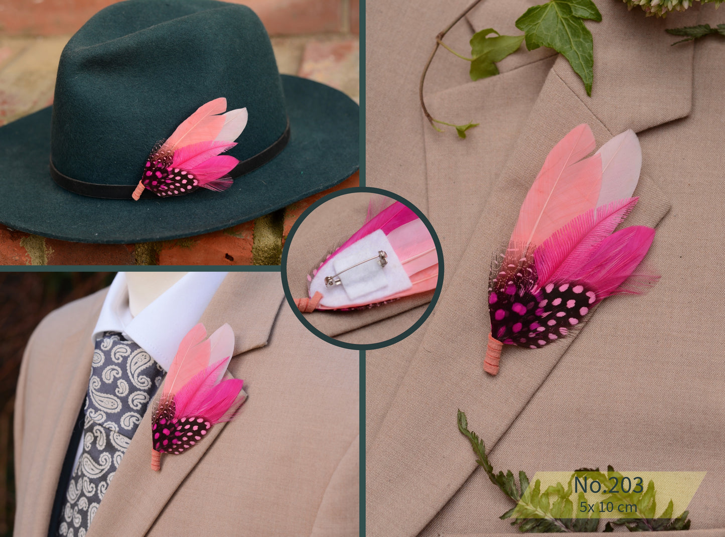 Flamingo Pink Feather Brooch Pins / Hat Pins