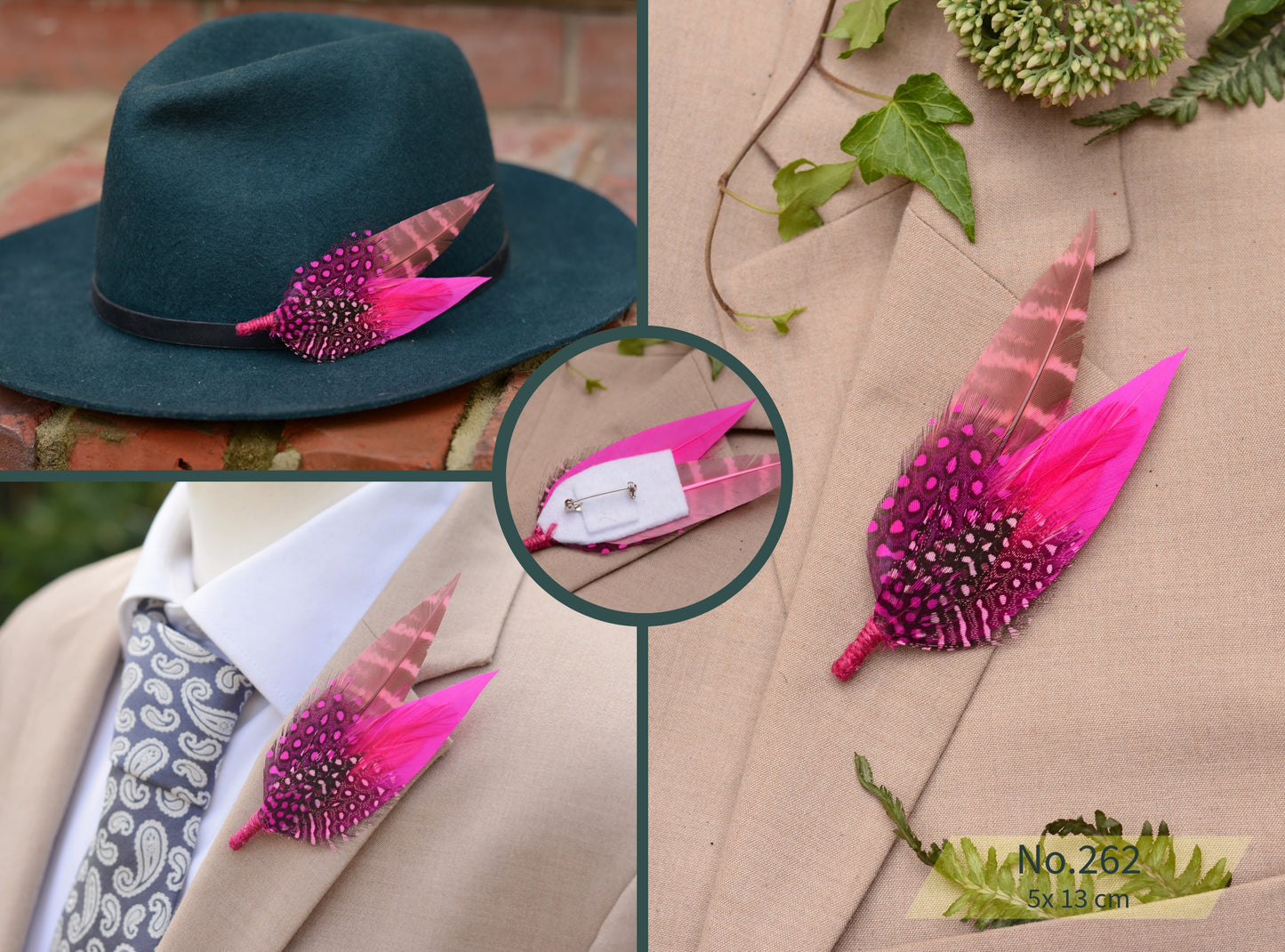 Flamingo Pink Feather Brooch Pins / Hat Pins