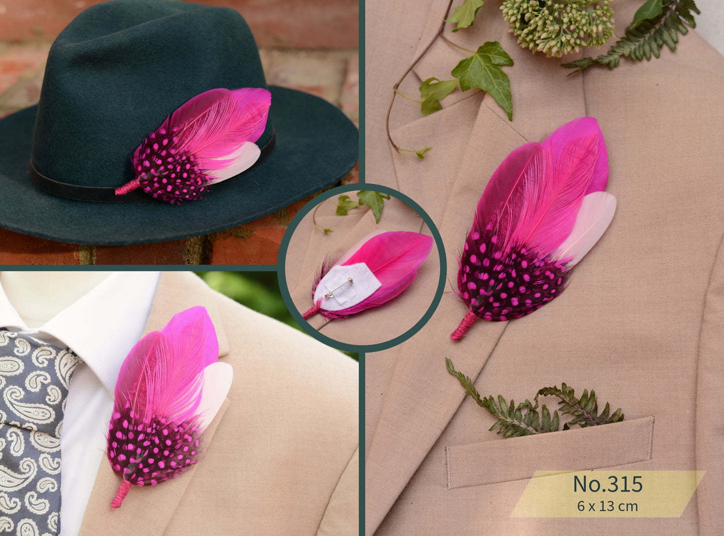 Flamingo Pink Feather Brooch Pins / Hat Pins