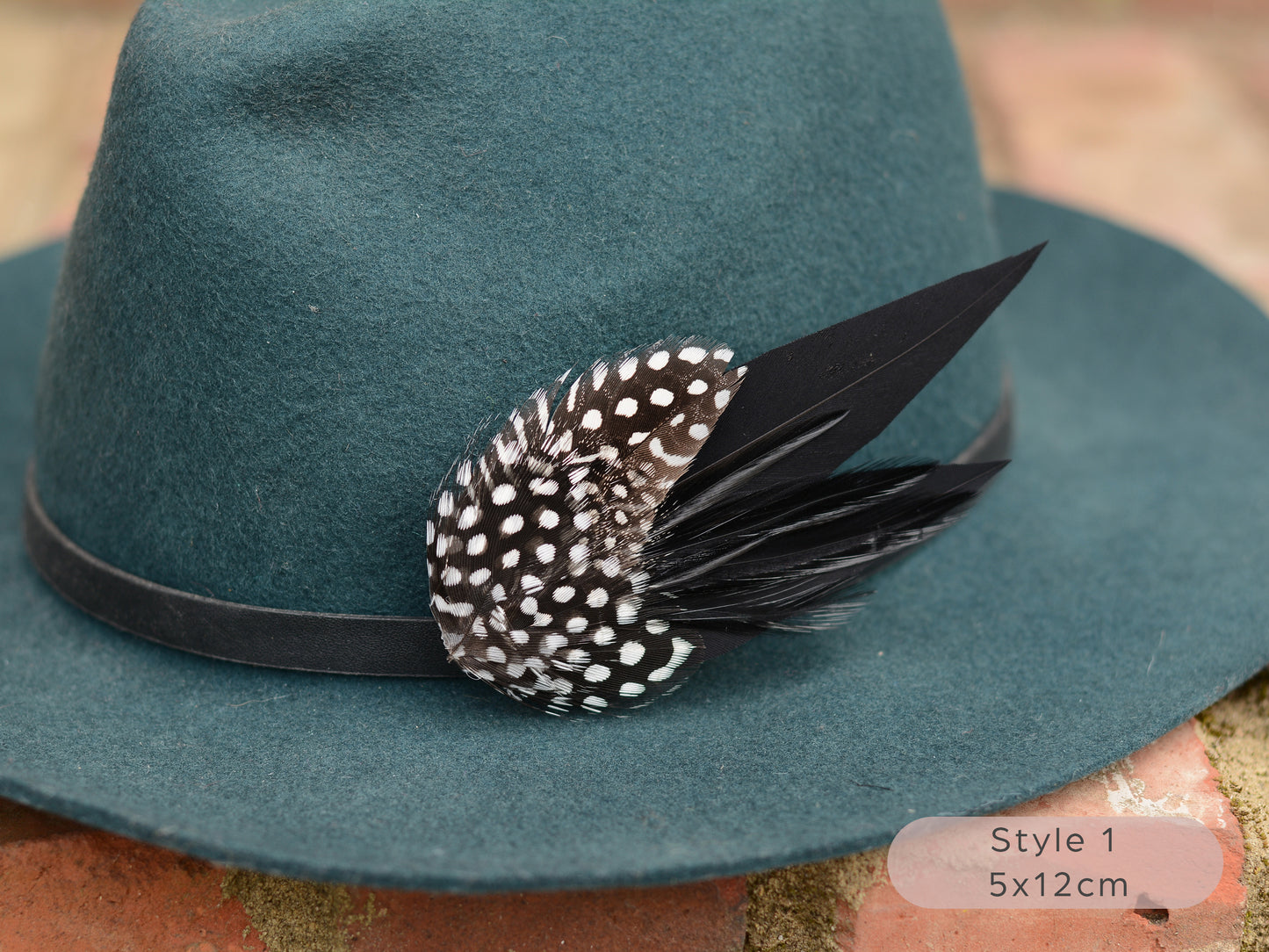 Black Monochrome Feather Lapel Pin with Spotted Guinea Fowl Feathers
