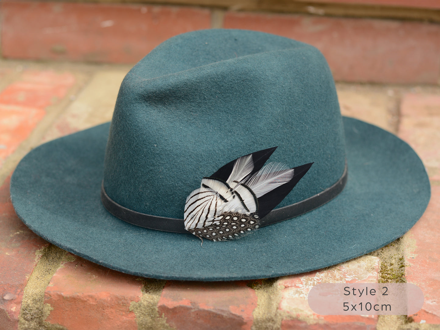 Black Monochrome Feather Lapel Pin with Spotted Guinea Fowl Feathers