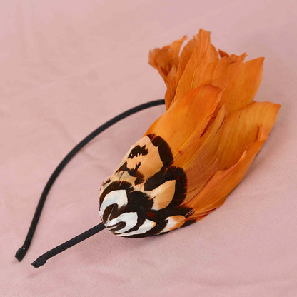 Gold Yellow and Pheasant Feather Side Perching Feather Headband
