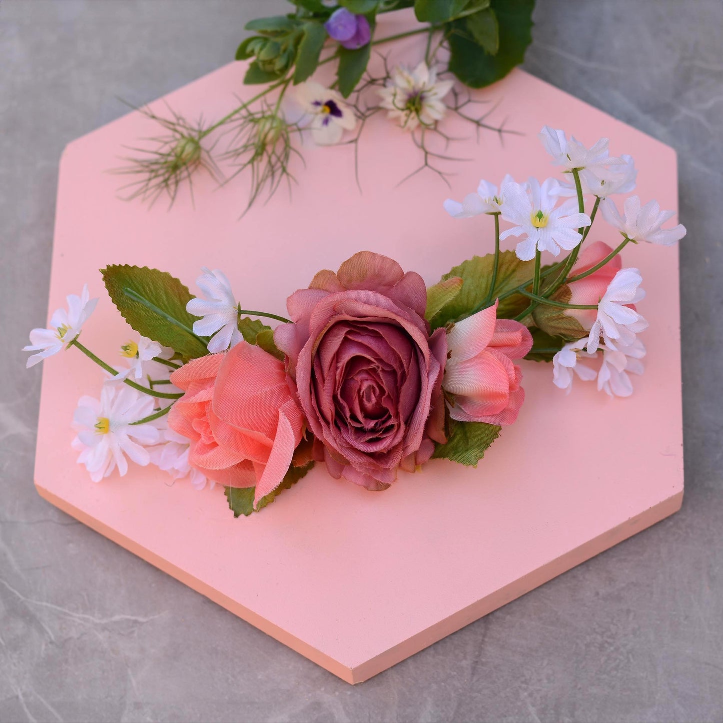 Vintage Pink Rose and White Daisy Hair Clip