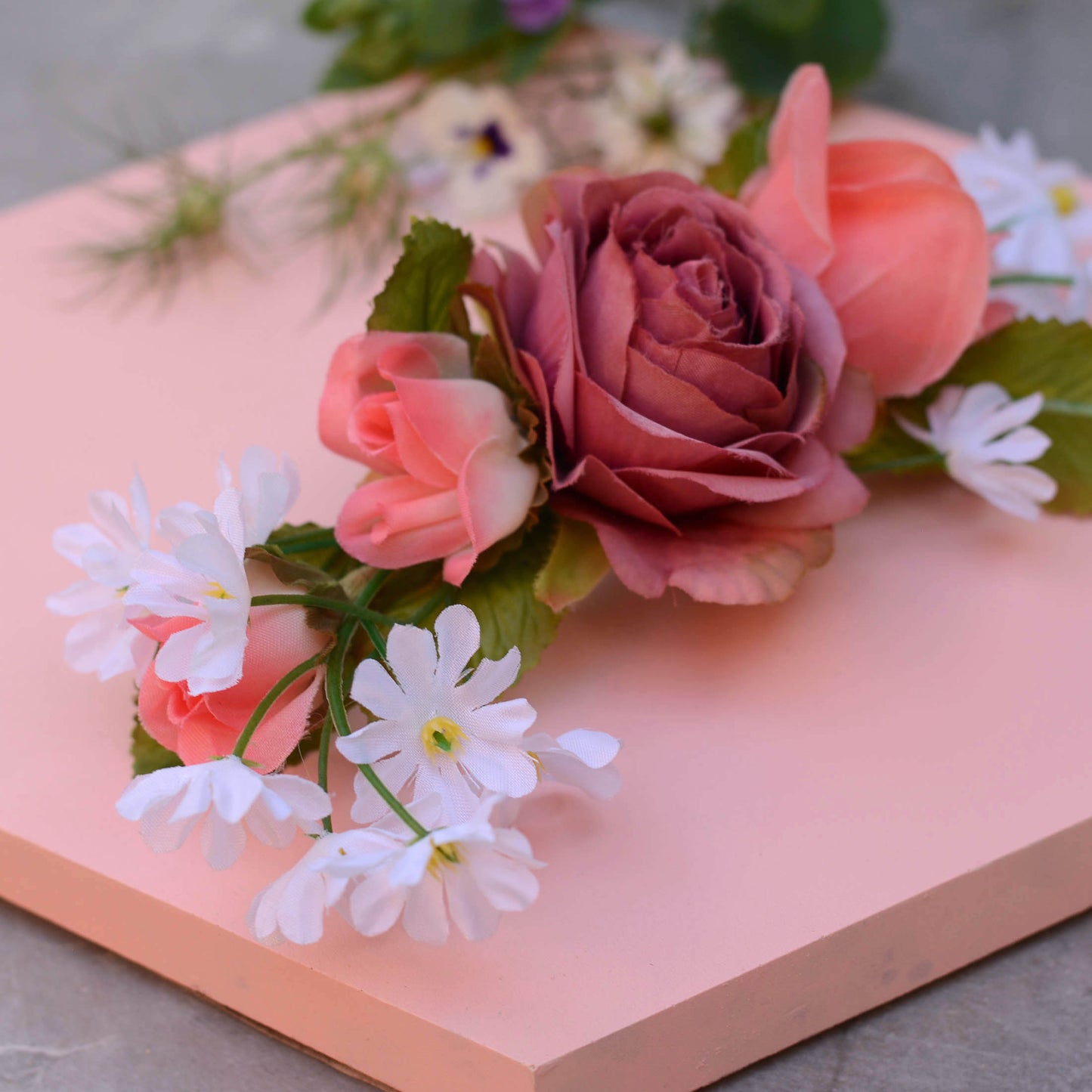 Vintage Pink Rose and White Daisy Hair Clip