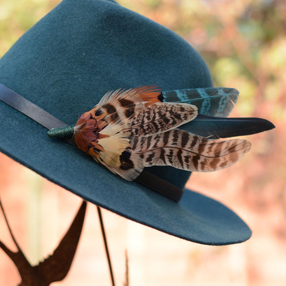 Large Green and Copper Pheasant Feather Boutonniere No.281