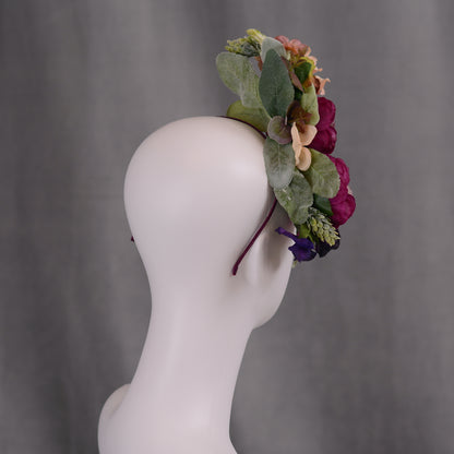Sculptural Plum and Peach Flower Headpiece