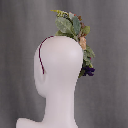 Sculptural Plum and Peach Flower Headpiece