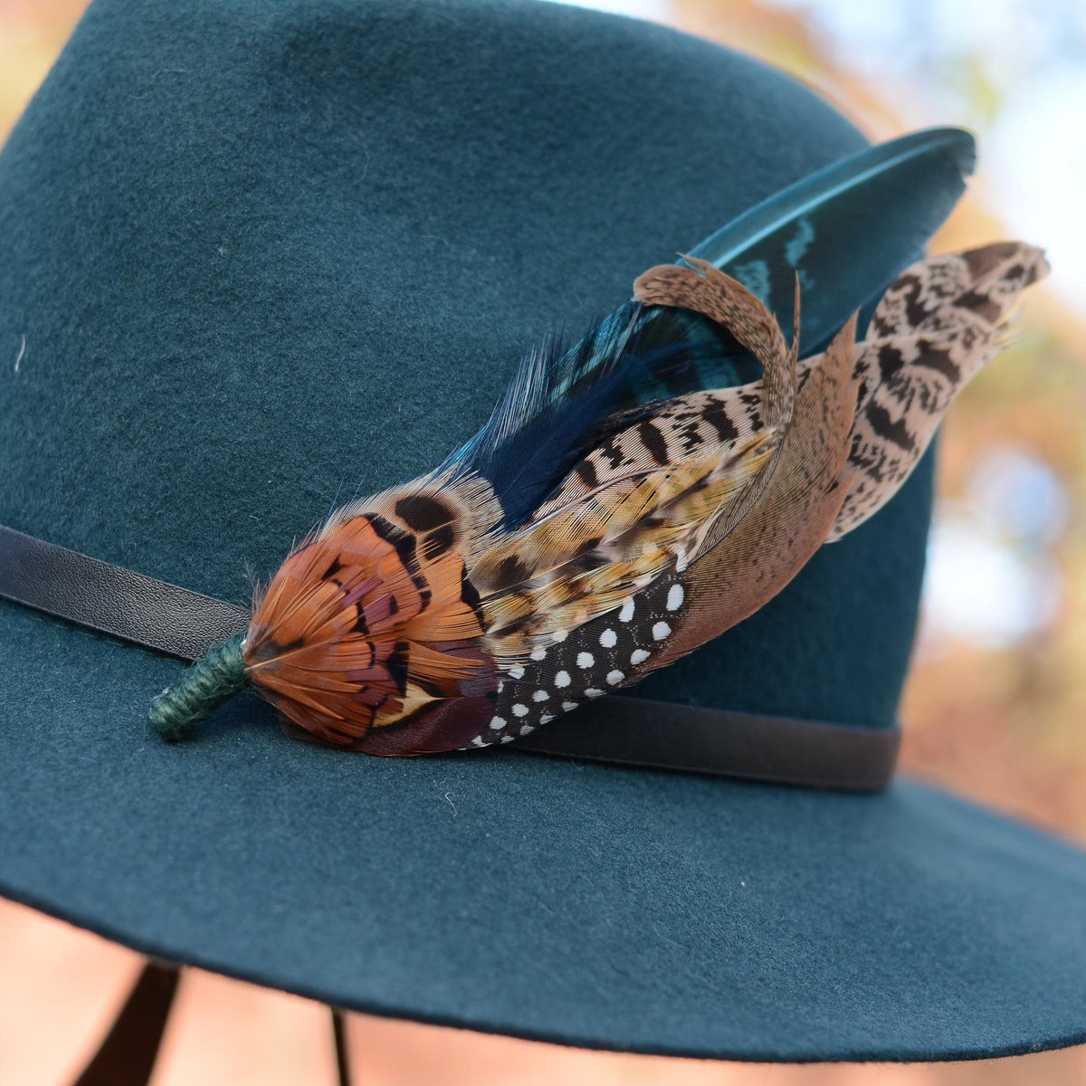 Pheasant Feather Hat Pin in Green and Copper No.304