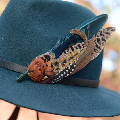 Pheasant Feather Hat Pin in Green and Copper No.304