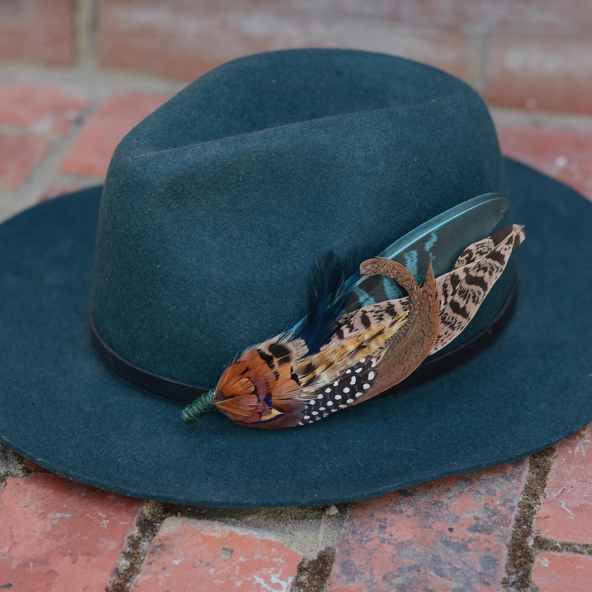 Pheasant Feather Hat Pin in Green and Copper No.304