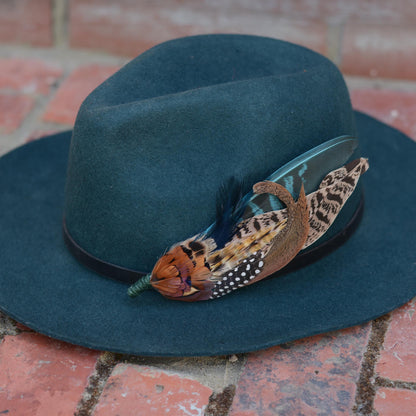 Pheasant Feather Hat Pin in Green and Copper No.304
