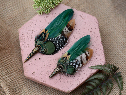 Bottle Green Pheasant Feather Boutonniere / Hat Pin