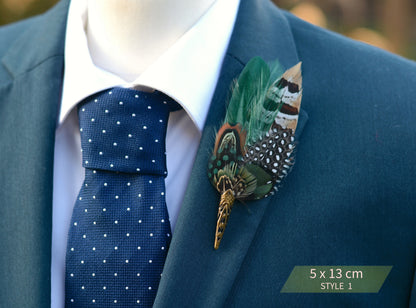 Bottle Green Pheasant Feather Boutonniere / Hat Pin