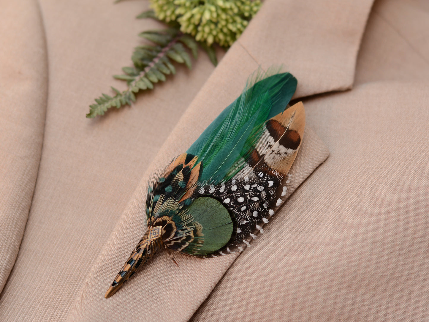 Bottle Green Pheasant Feather Boutonniere / Hat Pin