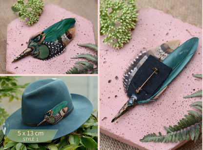 Bottle Green Pheasant Feather Boutonniere / Hat Pin