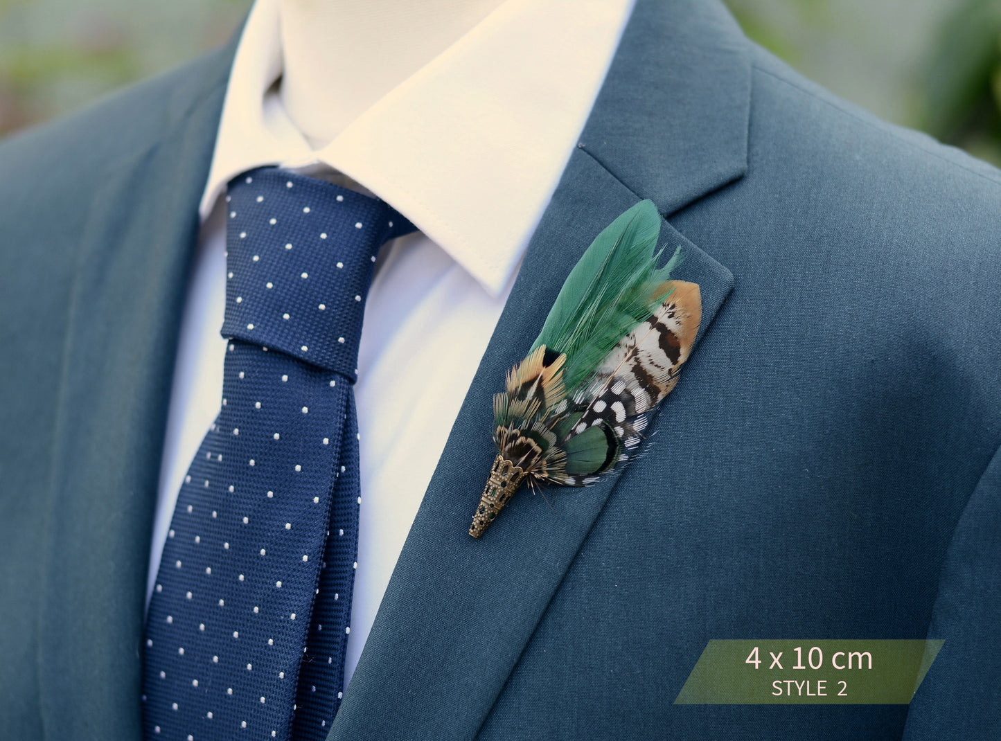 Bottle Green Pheasant Feather Boutonniere / Hat Pin