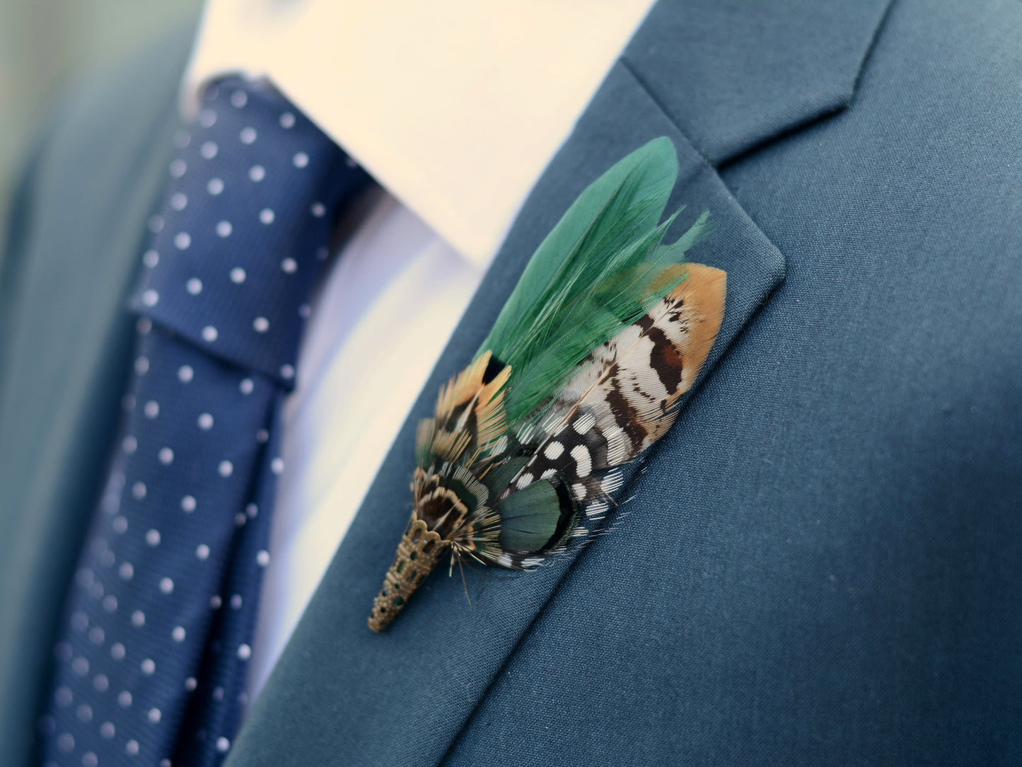 Bottle Green Pheasant Feather Boutonniere / Hat Pin