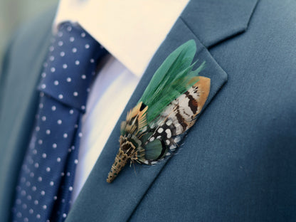 Bottle Green Pheasant Feather Boutonniere / Hat Pin