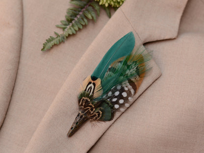 Bottle Green Pheasant Feather Boutonniere / Hat Pin