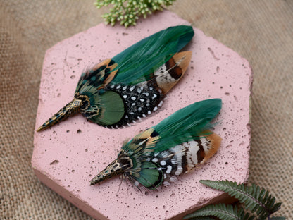 Bottle Green Pheasant Feather Boutonniere / Hat Pin
