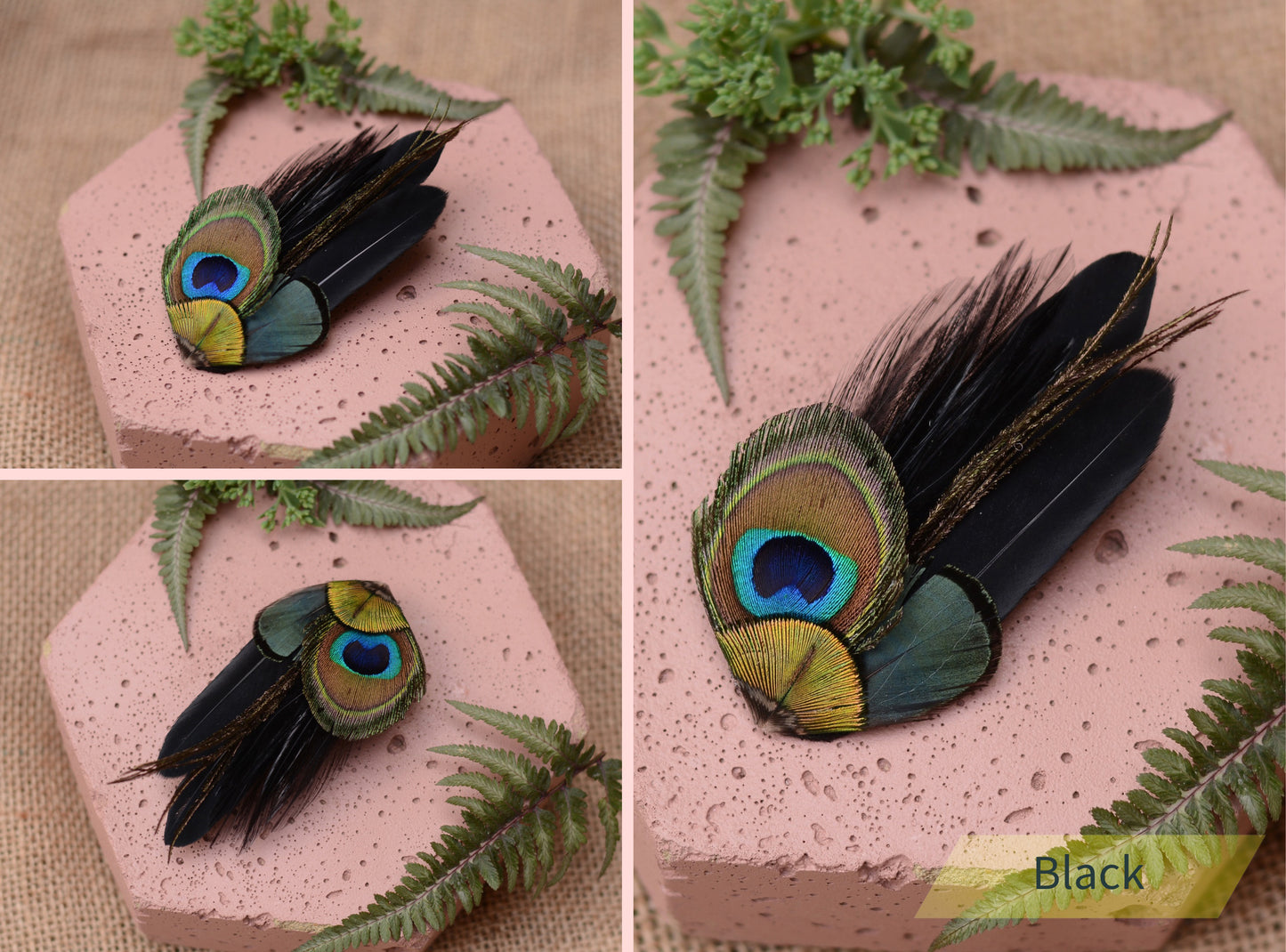 Small Peacock Feather Hair Clip in Teal, Green, Navy or Black No.002