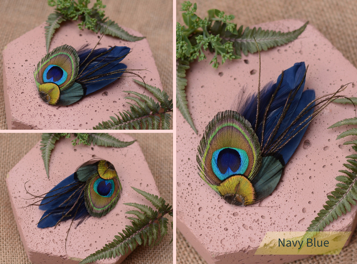 Small Peacock Feather Hair Clip in Teal, Green, Navy or Black No.002
