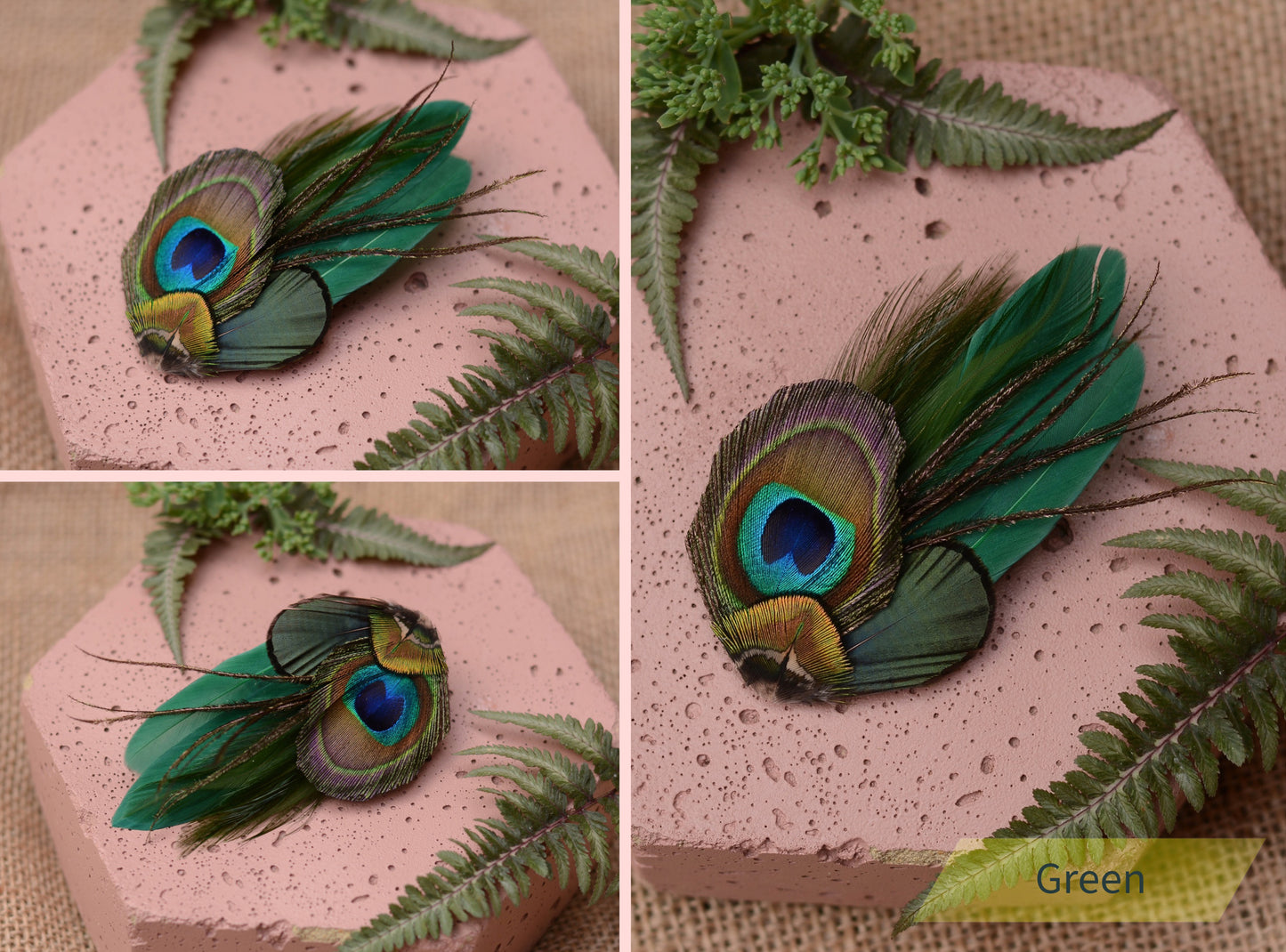 Small Peacock Feather Hair Clip in Teal, Green, Navy or Black No.002