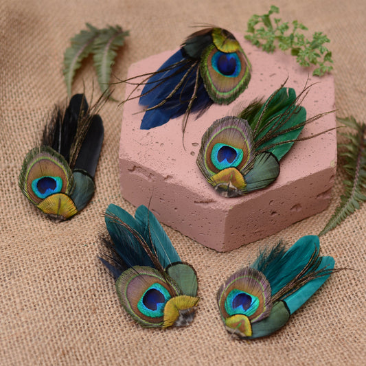 Small Peacock Feather Hair Clip in Teal, Green, Navy or Black No.002