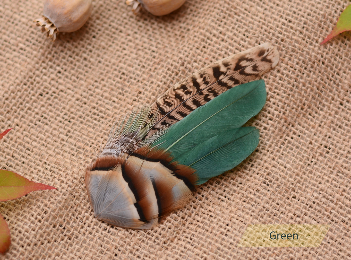 Pheasant Feather Hair Clip in Blue, Teal or Green