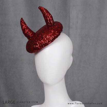 Lillith - Red Devil Sequin Beret Hat Button Fascinator - Devil Costume - Halloween