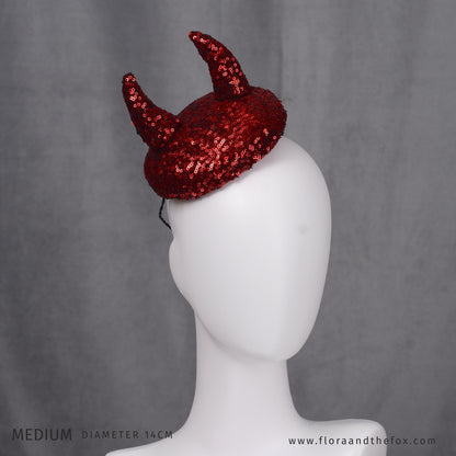 Lillith - Red Devil Sequin Beret Hat Button Fascinator - Devil Costume - Halloween