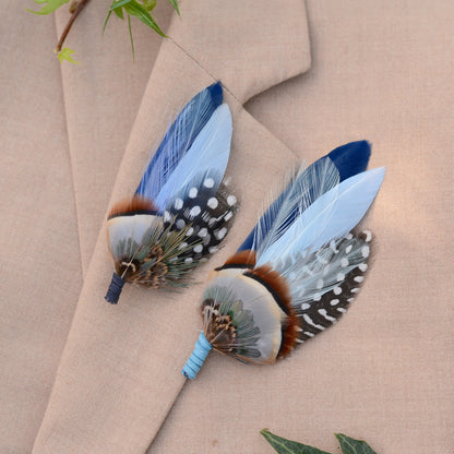 Navy and Pastel Blue Feather Boutonniere Hat Pin No.2